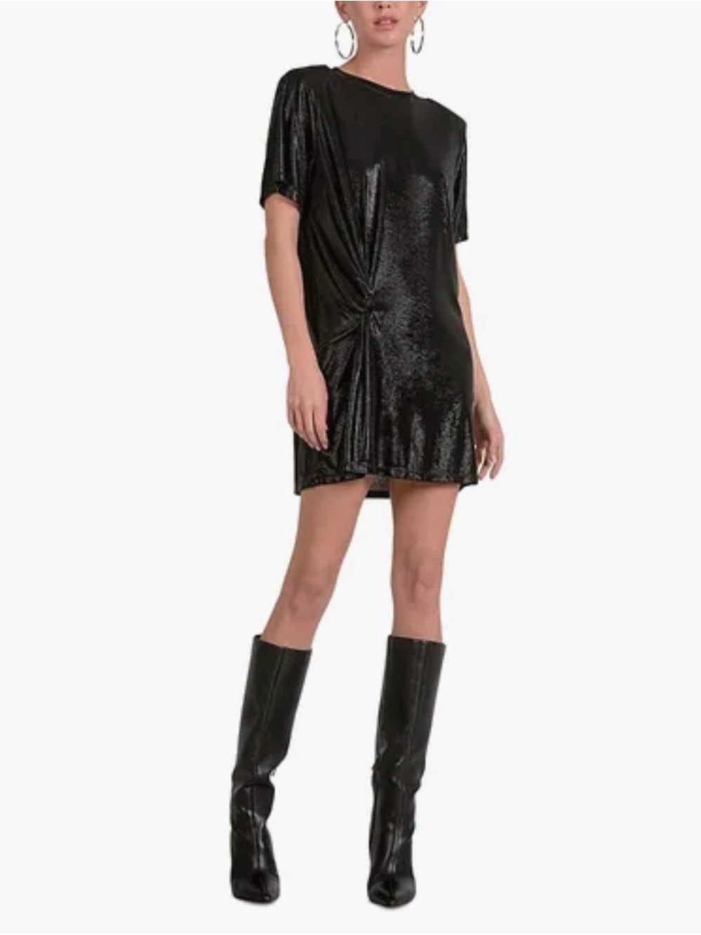 Elan Black Shimmer Twist-Front Short Sleeve Mini Dress F/W 2026